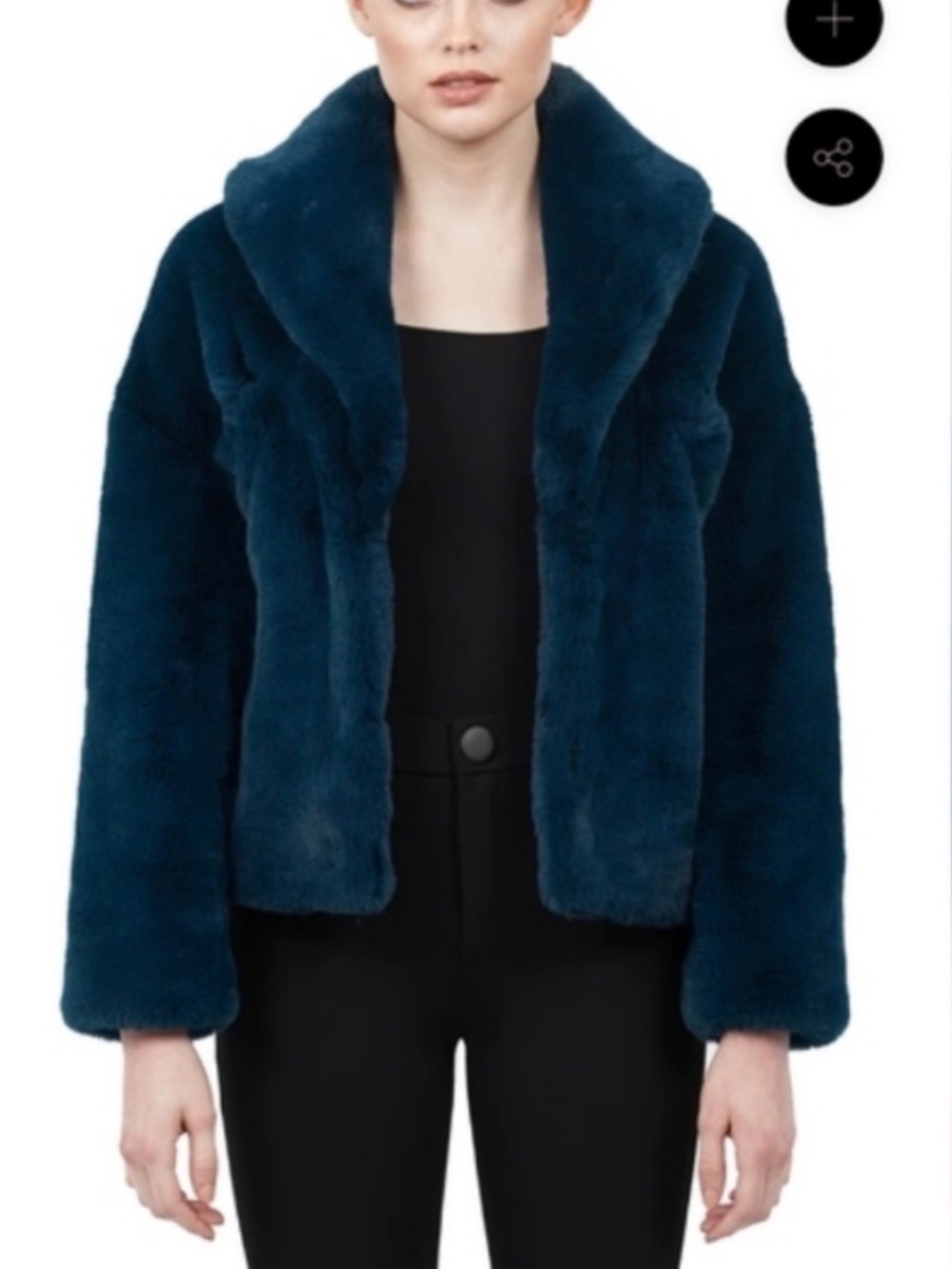 Love Token Plush Faux Fur Jacket in Teal Blue